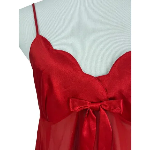 Vintage 1999 Victorias Secret Red Satin Sheer Babydoll Lingerie w/Bow Detail Y2K - Picture 8 of 16